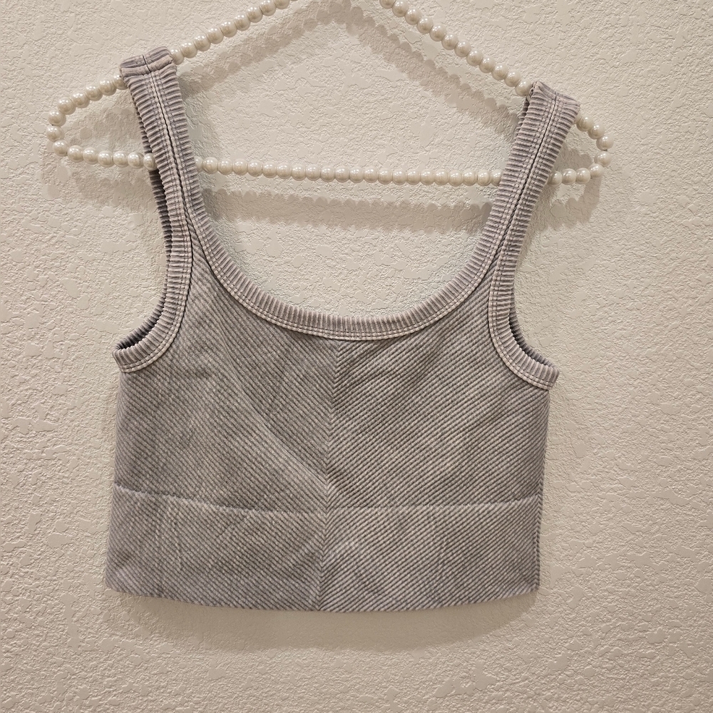 Nikibiki Vintage Cool Grey Cropped Chevron Tank One Size - Picture 4 of 5